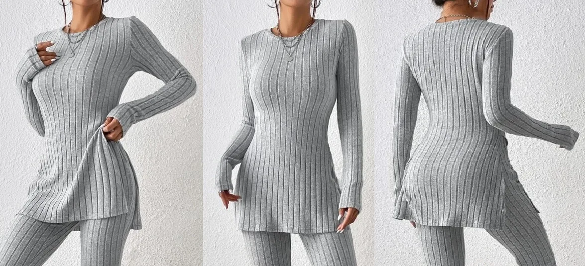 T-Shirt: digital sewing pattern for women — ribbed long-sleeve tunic with side slits — Moldey