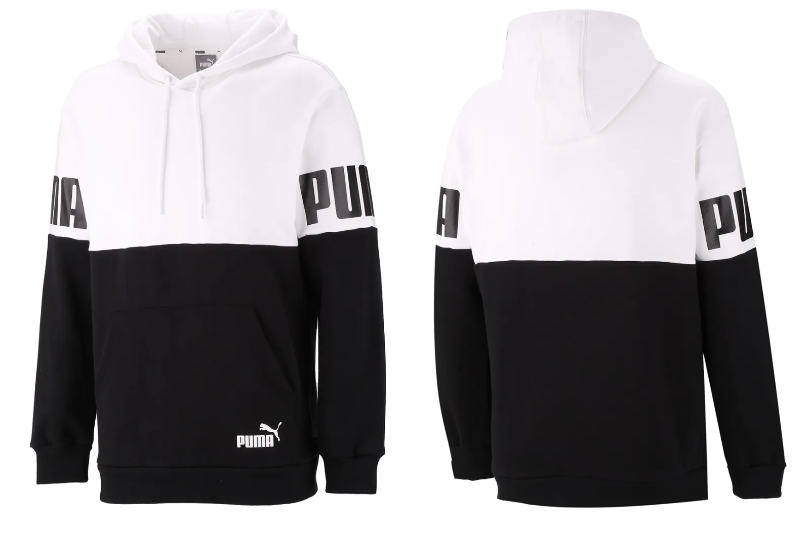 سويت شيرت PUMA-M: باترون خياطة رقمي للرجال — هودي بكتلتين لونيتين أبيض وأسود — Moldey