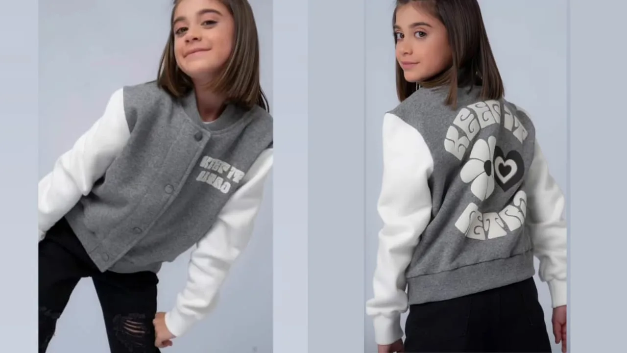 Bomber Jacket 01-G: digital sewing pattern for girls — varsity-style jacket with contrast sleeves — Moldey