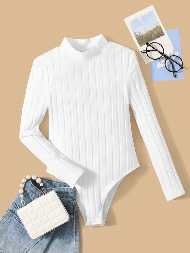 Bodysuit 02-G: digital sewing pattern for girls — ribbed long-sleeve bodysuit with high neck — Moldey