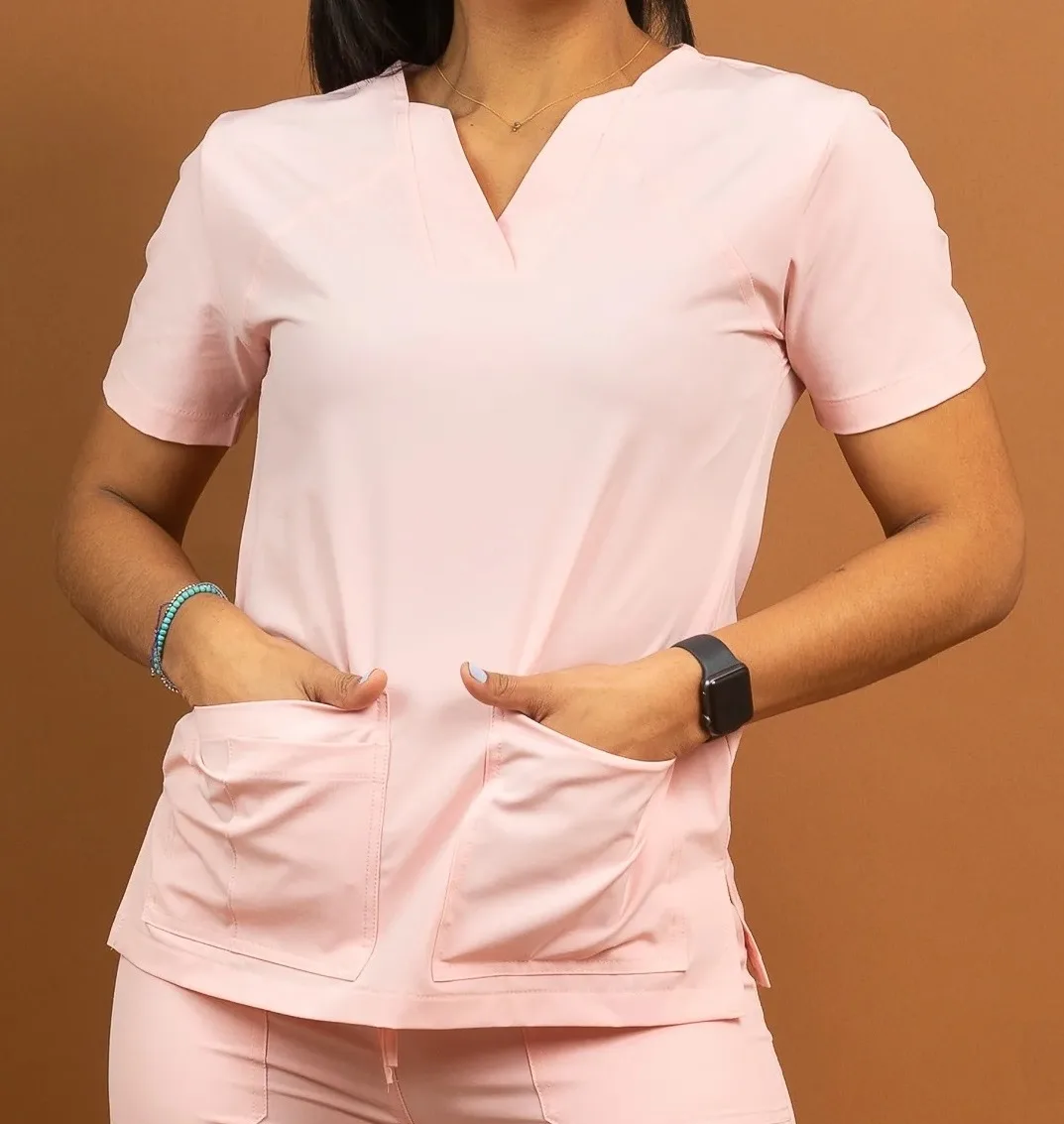 Scrub Set M028: digital sewing pattern for women — scrub set with v-neck top and drawstring pants — Moldey