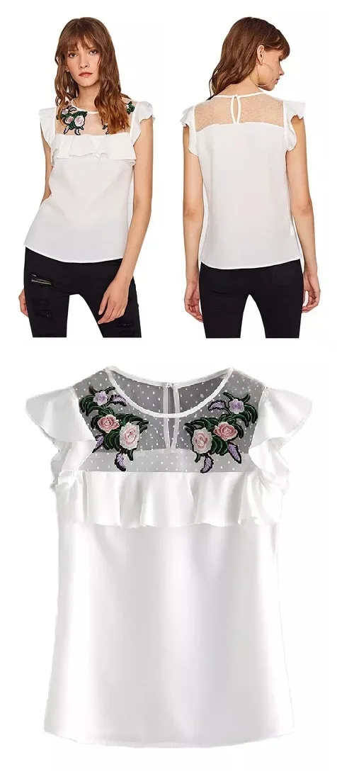 Blouse 53-L: digital sewing pattern for women — blouse with embroidered tulle yoke and ruffles — Moldey