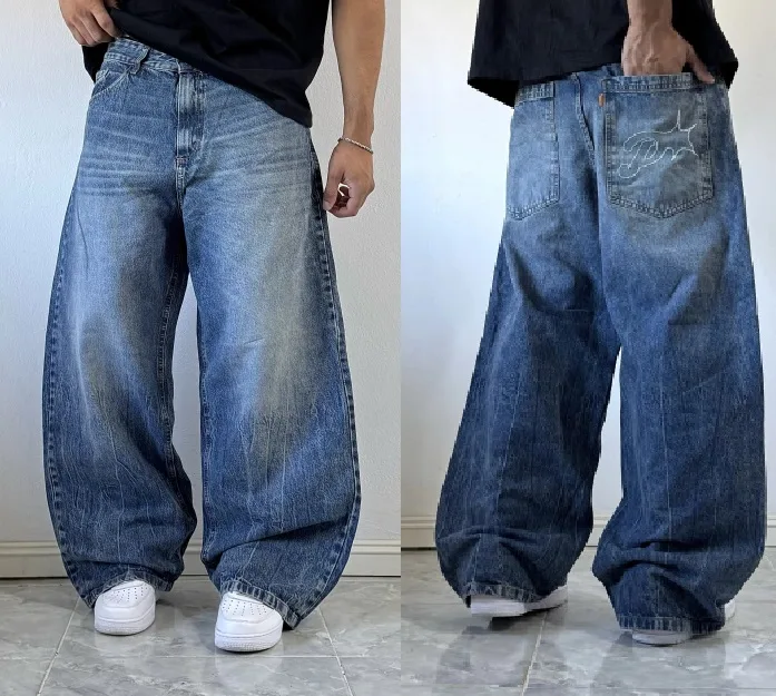 Men's Baggy Jeans: digital sewing pattern for men — extra-wide baggy jeans with big back pocket — Moldey