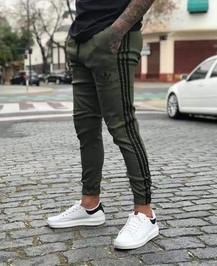 Joggers 14: digital sewing pattern for men — fitted joggers with side stripes and snug cuff — Moldey