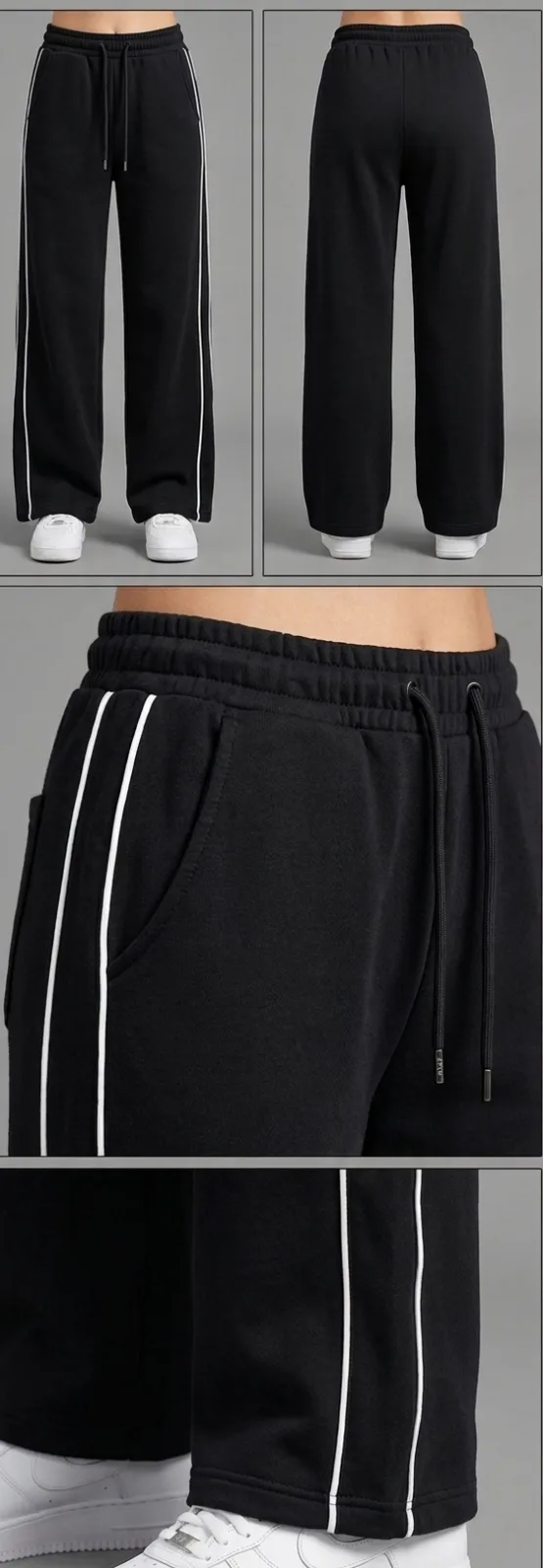 Jogger Pants 22-L: digital sewing pattern for women — wide-leg pants with white side stripes — Moldey