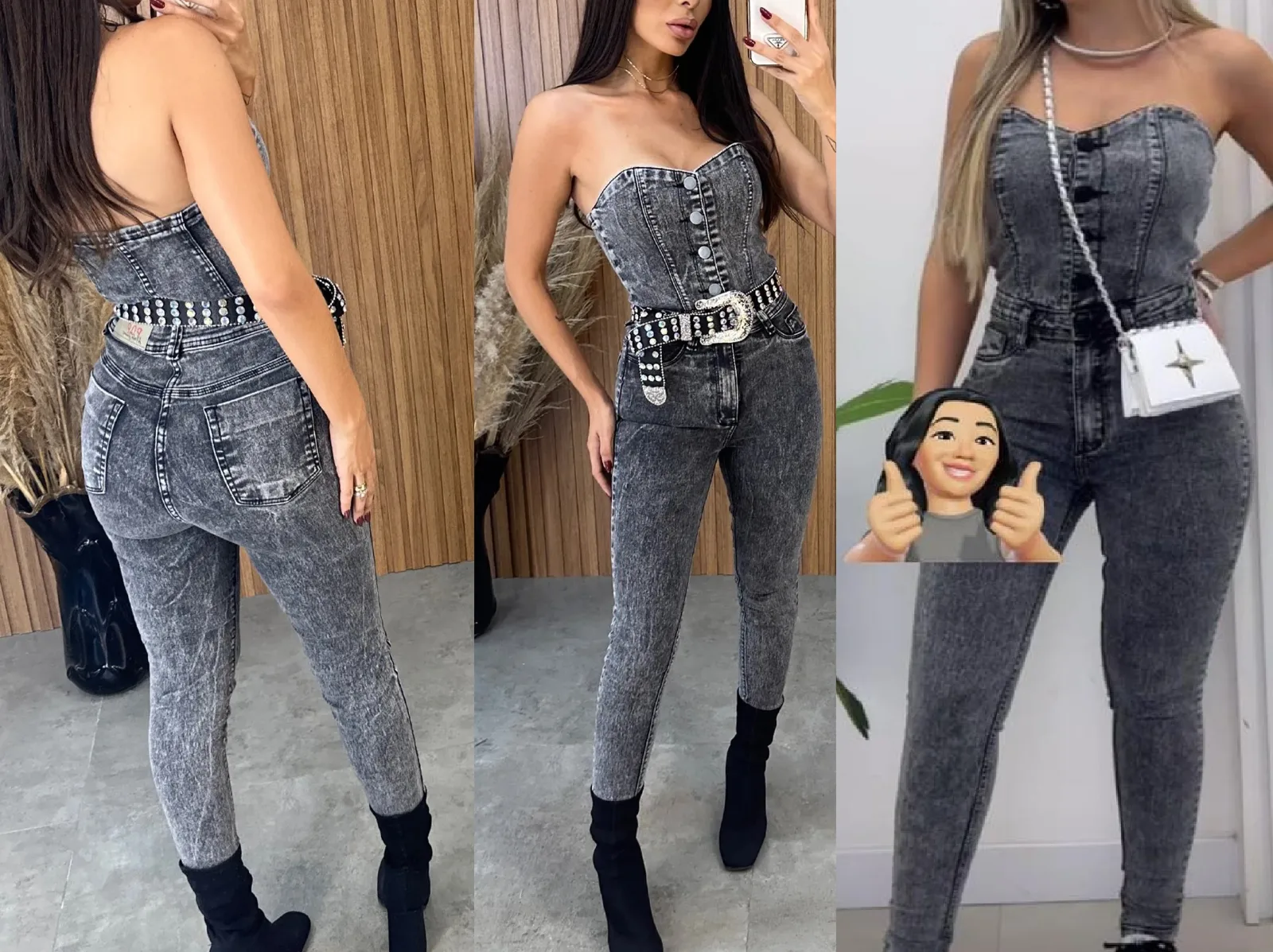 Jumpsuit 87: digital sewing pattern for women — denim jumpsuit with strapless buttoned bodice — Moldey