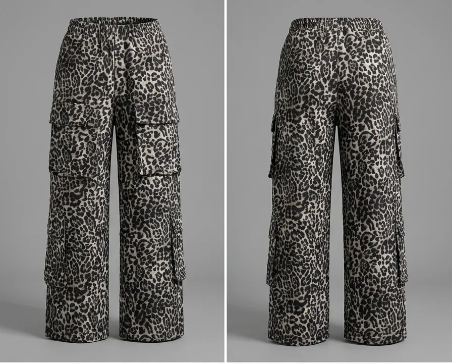 Jeans: digital sewing pattern for women — wide-leg cargo pants with animal print — Moldey