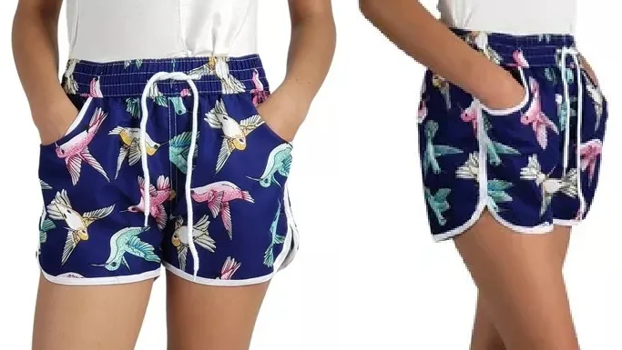Girls Shorts 10: digital sewing pattern for girls — printed athletic shorts with white piping — Moldey
