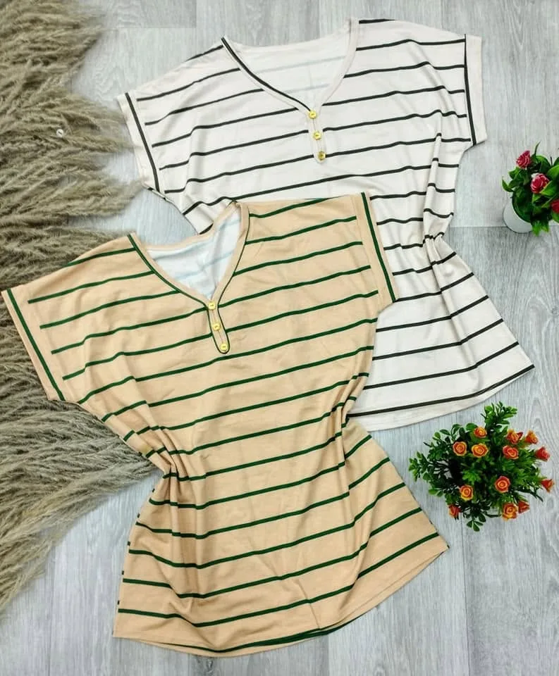 Blouse 258-L: digital sewing pattern for women — striped t-shirt with buttoned v-neck — Moldey