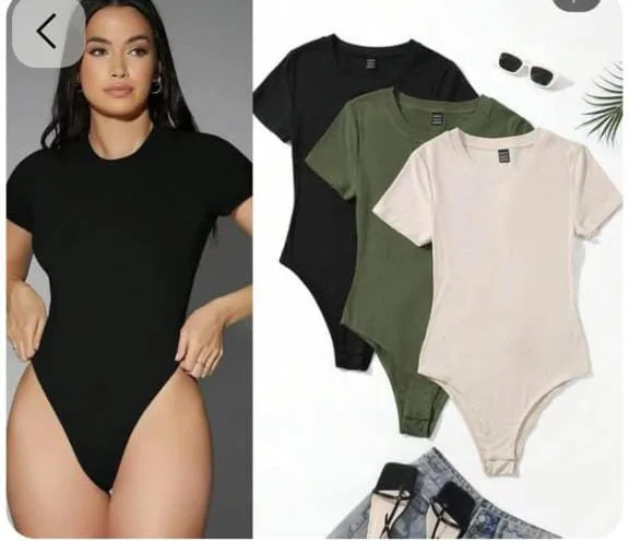 Bodysuit 108: digital sewing pattern for women — ribbed short-sleeve bodysuit with round neck — Moldey