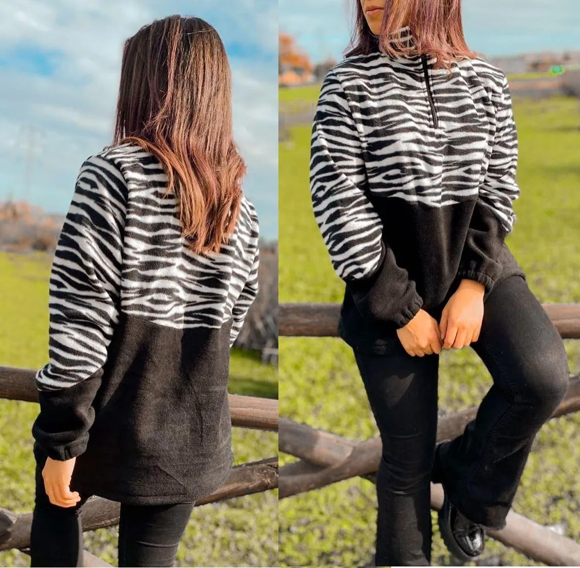 Sweatshirt 20: digital sewing pattern for women — animal print sweatshirt with short zipper — Moldey