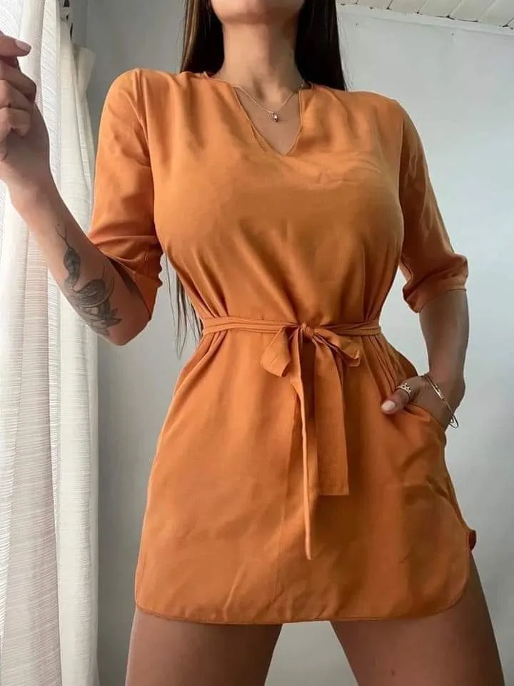 VST 390: digital sewing pattern for women — short V-neck dress with tie waist — Moldey