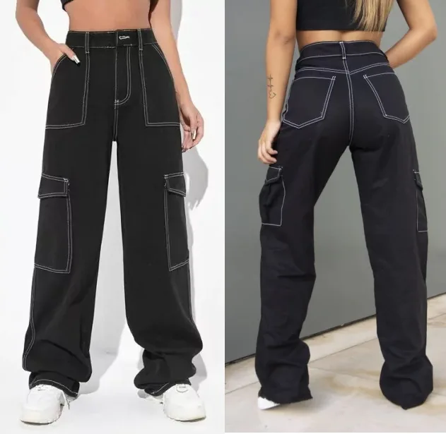 Girls Pants 79: digital sewing pattern for girls — wide-leg cargo pants with contrast stitching — Moldey