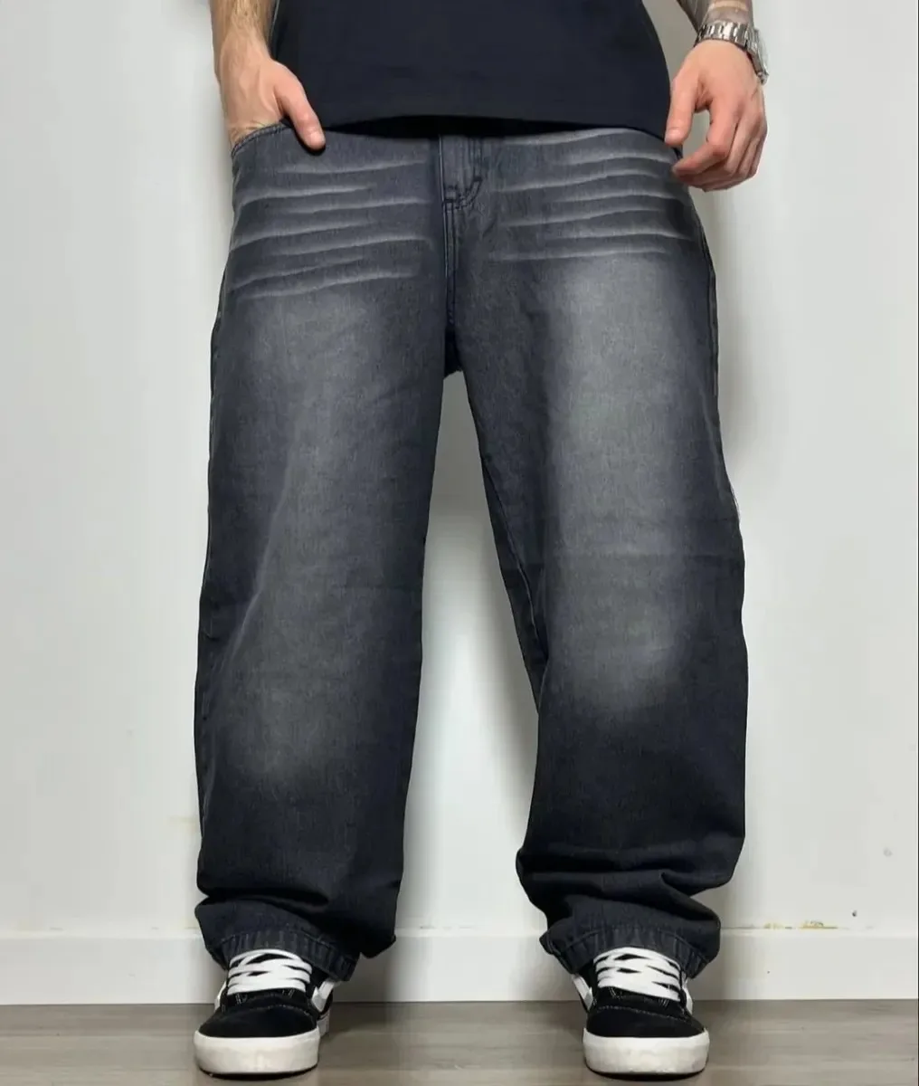 Pants 164-M: digital sewing pattern for men — baggy wide-leg denim pants with worn wash — Moldey