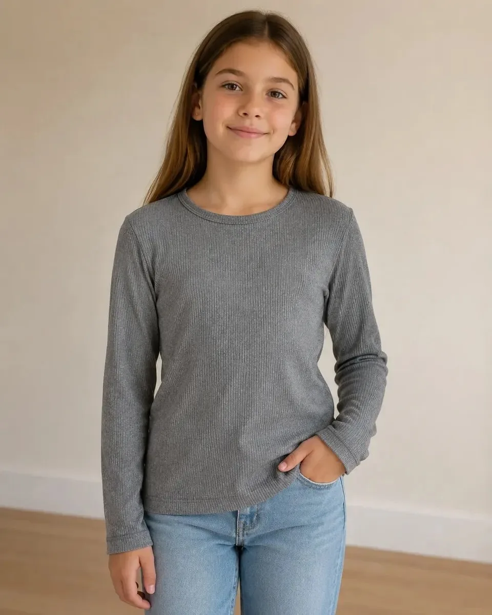 T-Shirt 79-G: digital sewing pattern for girls — basic long-sleeve ribbed t-shirt — Moldey