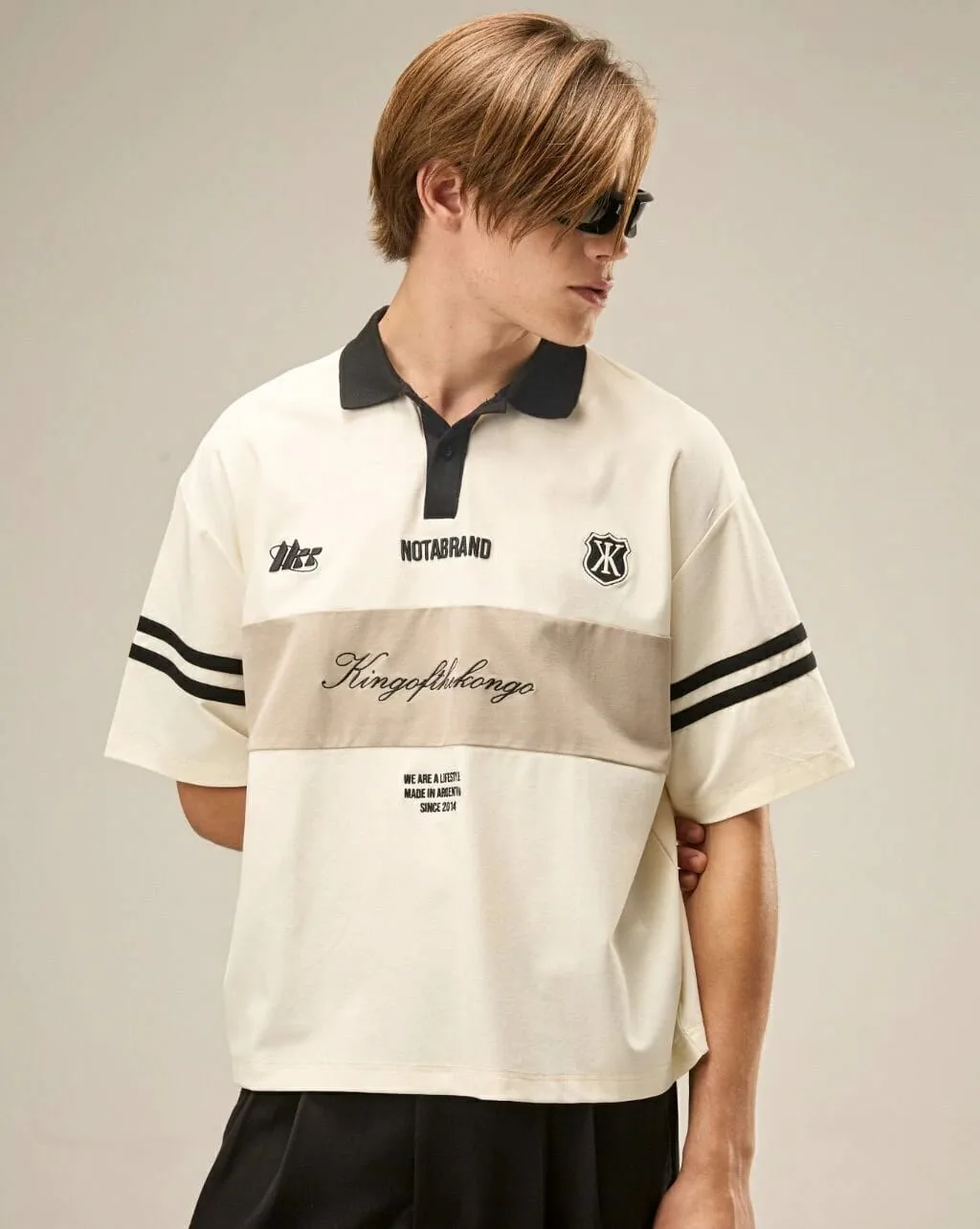 Oversized Polo Shirt 90-M: digital sewing pattern for men — oversized polo shirt with striped sleeve trim — Moldey