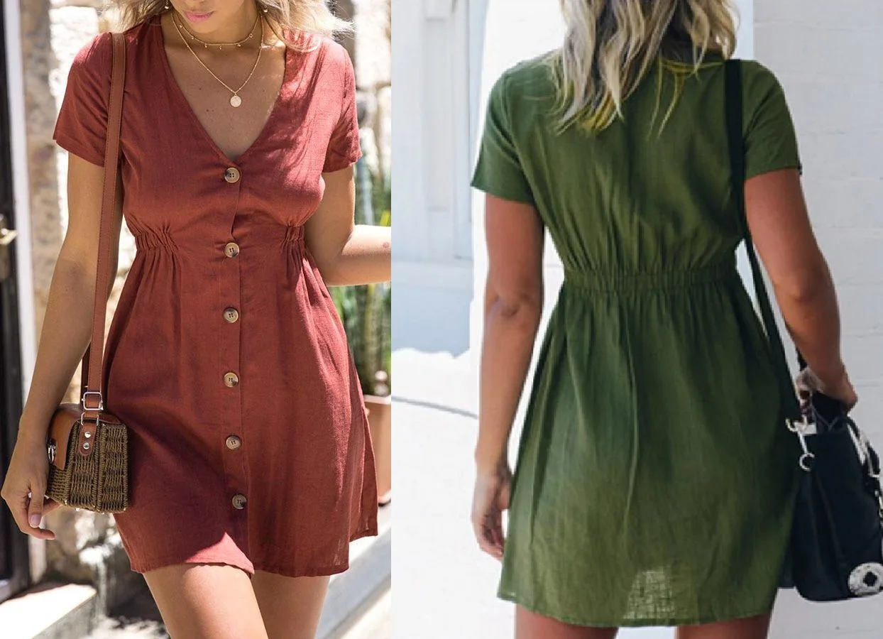 Dress 167: digital sewing pattern for women — shirtdress with buttons and elastic waist — Moldey