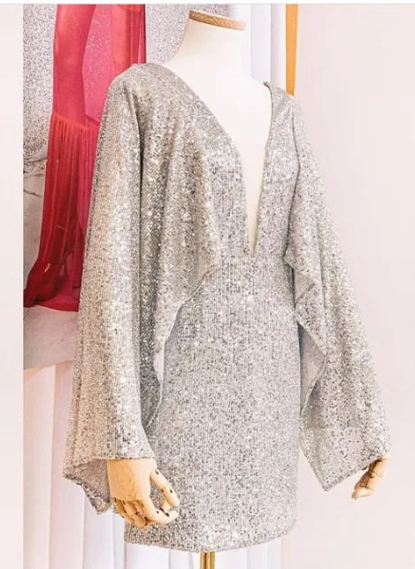 Dress 203: digital sewing pattern for women — sequined dress with cape sleeves — Moldey