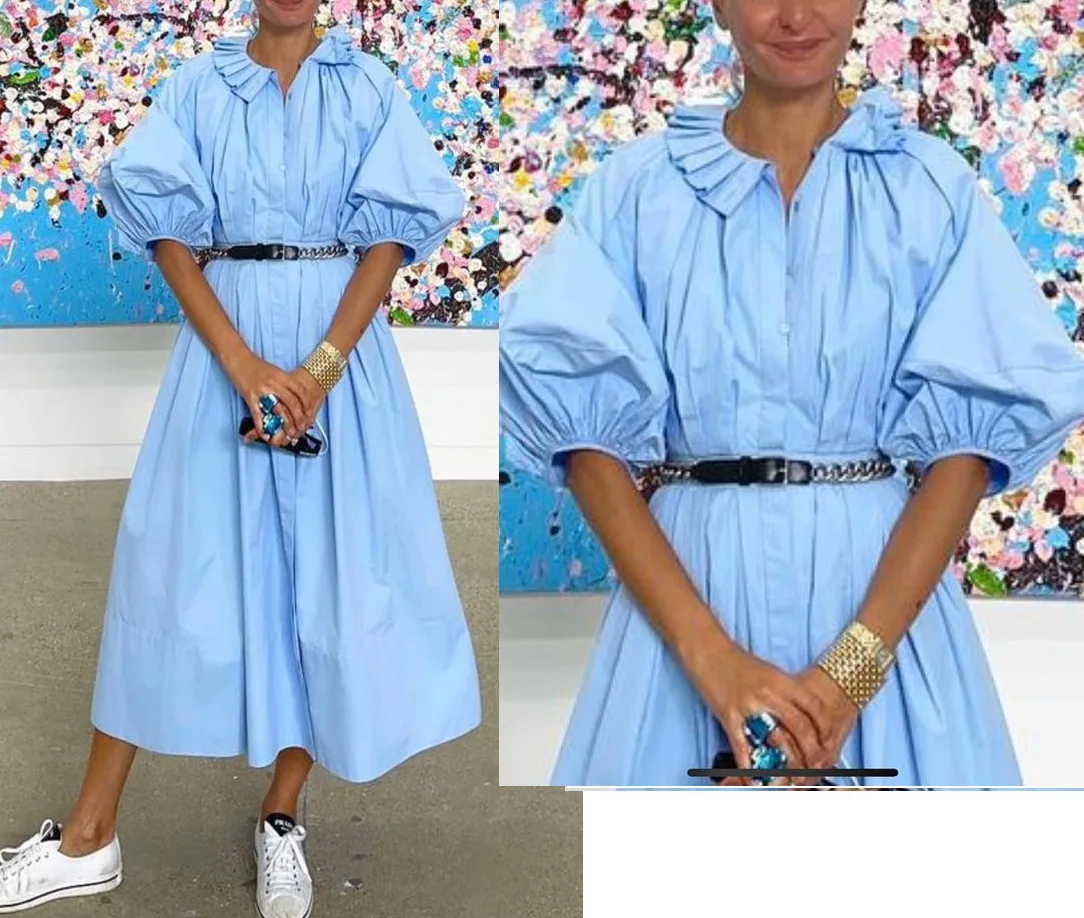 Dress 213: digital sewing pattern for women — shirtdress with puff sleeves and ruffled collar — Moldey