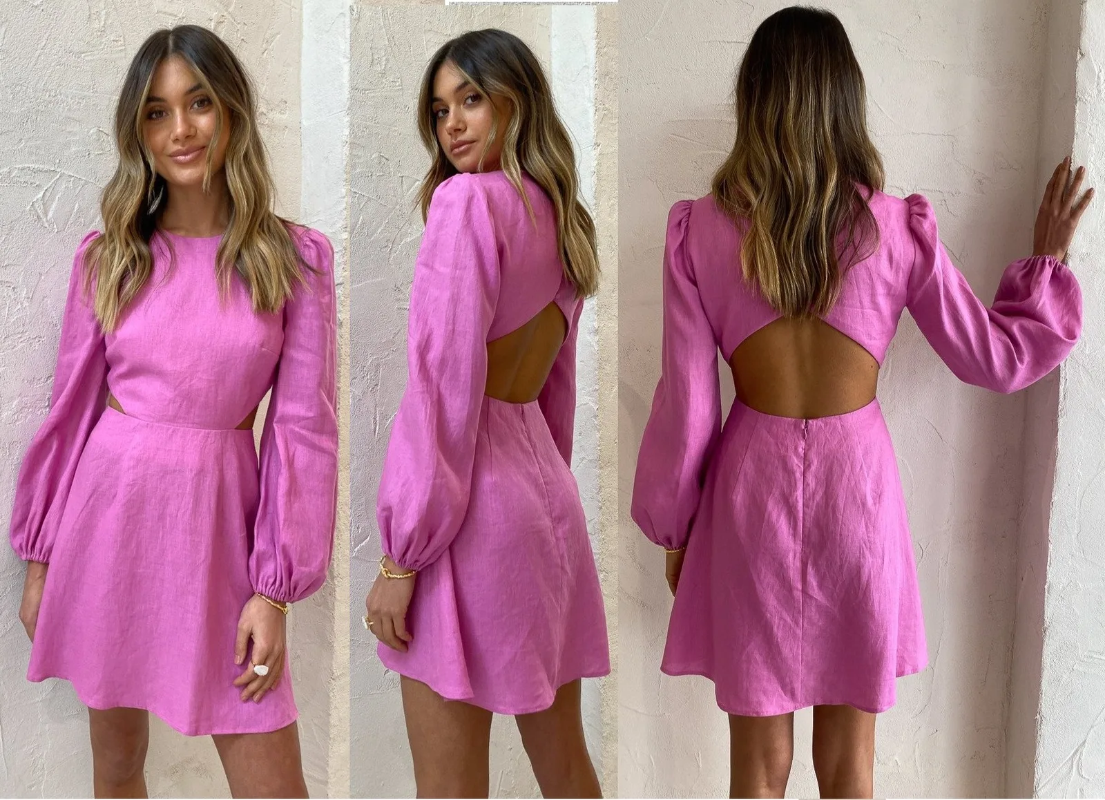 Dress 241: digital sewing pattern for women — short dress with puff sleeves and back cutout — Moldey