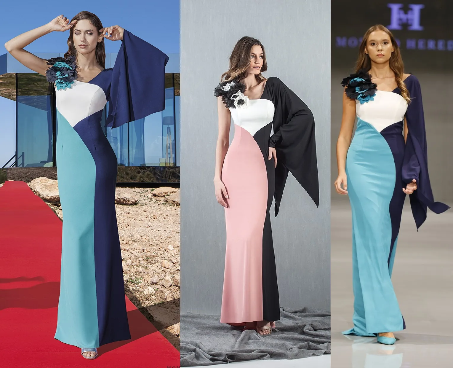 Dress 255: digital sewing pattern for women — long one-shoulder dress with cape sleeve — Moldey