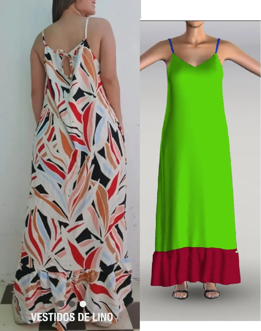 Dress 444: digital sewing pattern for women — long strap dress with contrast ruffle — Moldey