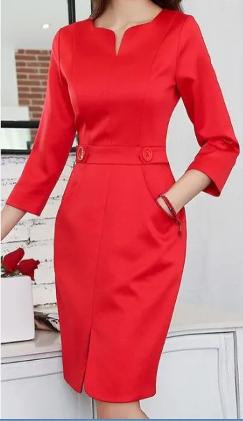 Red Dress: digital sewing pattern for women — sheath dress with V-neckline and hem slit — Moldey