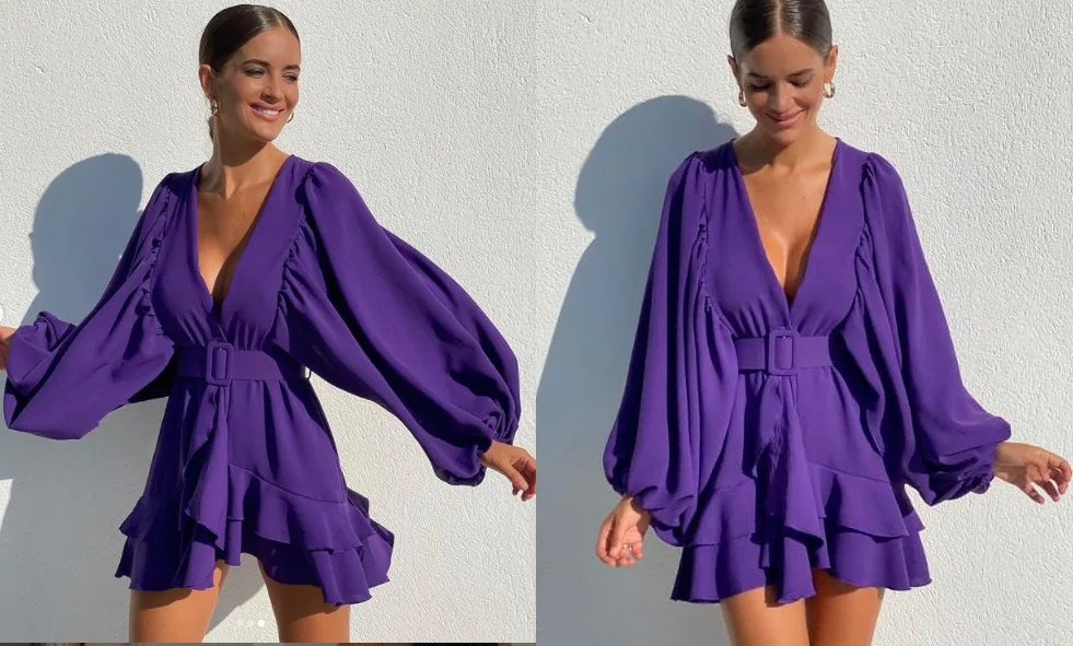 Dress 212: digital sewing pattern for women — short dress with balloon sleeves and ruffles — Moldey