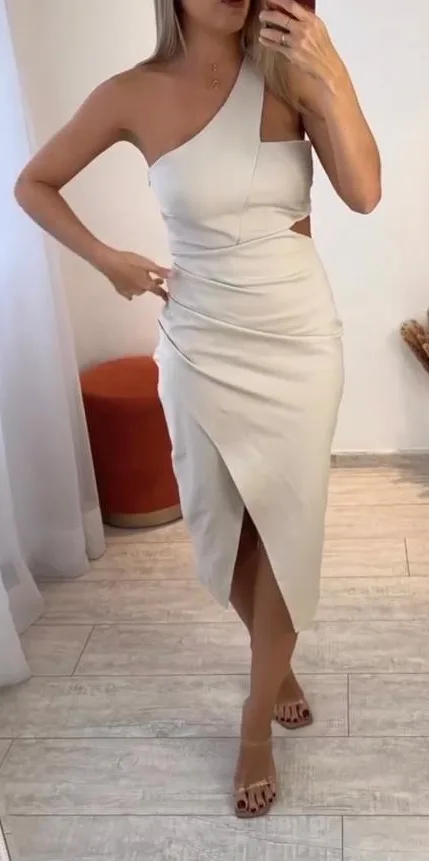 M 262 Dress: digital sewing pattern for women — one-shoulder midi dress with waist cutout — Moldey