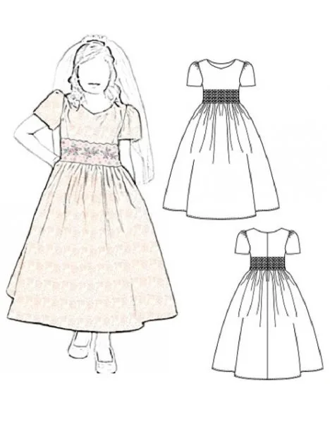 Communion Dress: digital sewing pattern for girls — communion dress with embroidered waist ribbon — Moldey