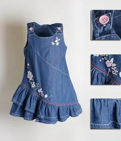 Dress 23: digital sewing pattern for girls — denim jumper dress with ruffled skirt — Moldey