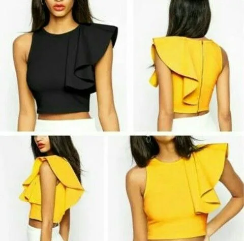 Top 0027: digital sewing pattern for women — asymmetric top with crossover ruffle — Moldey