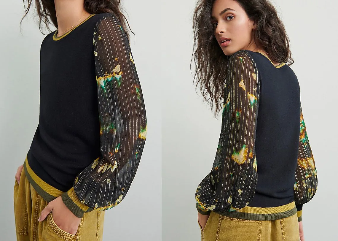 Majo Top: digital sewing pattern for women — sweater-style top with sheer puff sleeves — Moldey