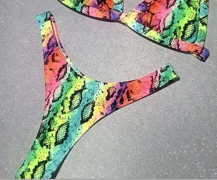 Bikini 8 01: digital sewing pattern for women — snakeskin print triangle bikini with side ties — Moldey