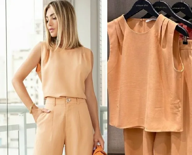 Blouse 129: digital sewing pattern for women — sleeveless blouse with pleated shoulders — Moldey