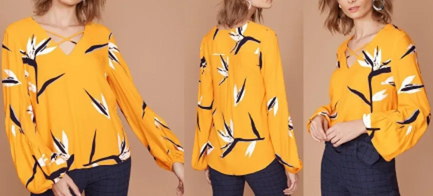 Blouse 22: digital sewing pattern for women — blouse with crossed straps and puff sleeves — Moldey