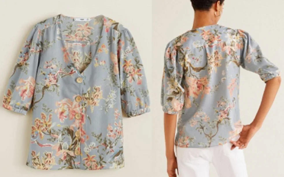 Blouse 35: digital sewing pattern for women — floral button-front blouse with puff sleeves — Moldey