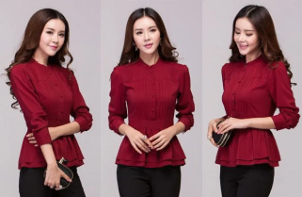 Blouse 41: digital sewing pattern for women — mandarin collar blouse with peplum — Moldey