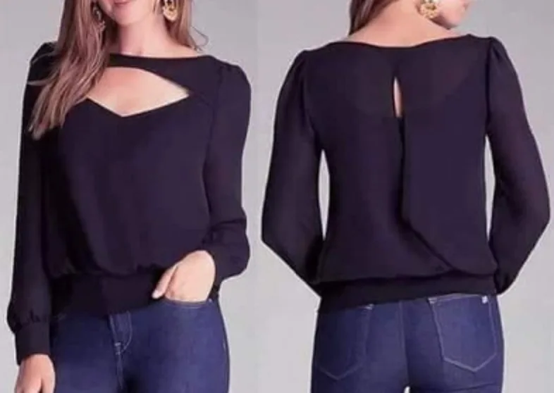 Blouse 48: digital sewing pattern for women — blouse with neckline cutout and back keyhole — Moldey