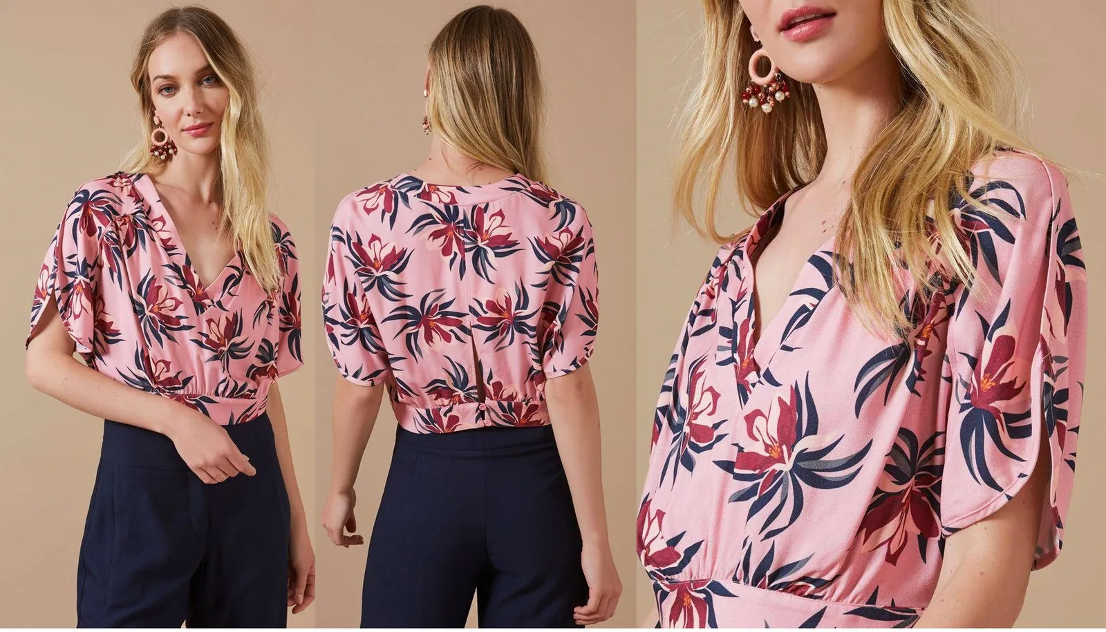 Blouse 75: digital sewing pattern for women — floral wrap blouse with short sleeves — Moldey