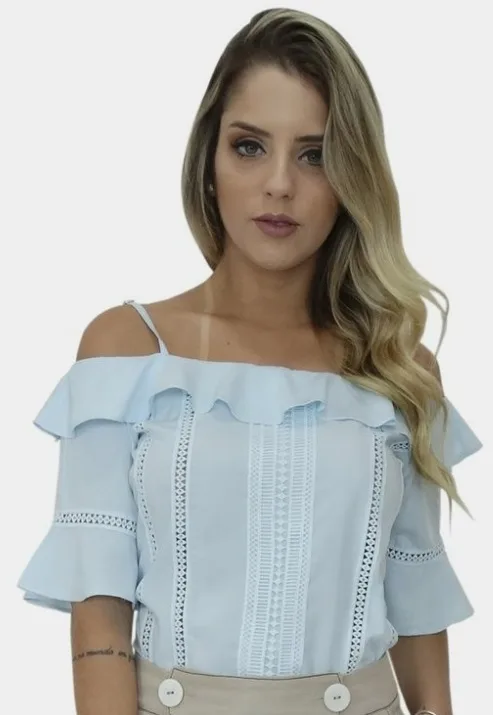 Blouse 95: digital sewing pattern for women — off-shoulder blouse with ruffle and openwork — Moldey
