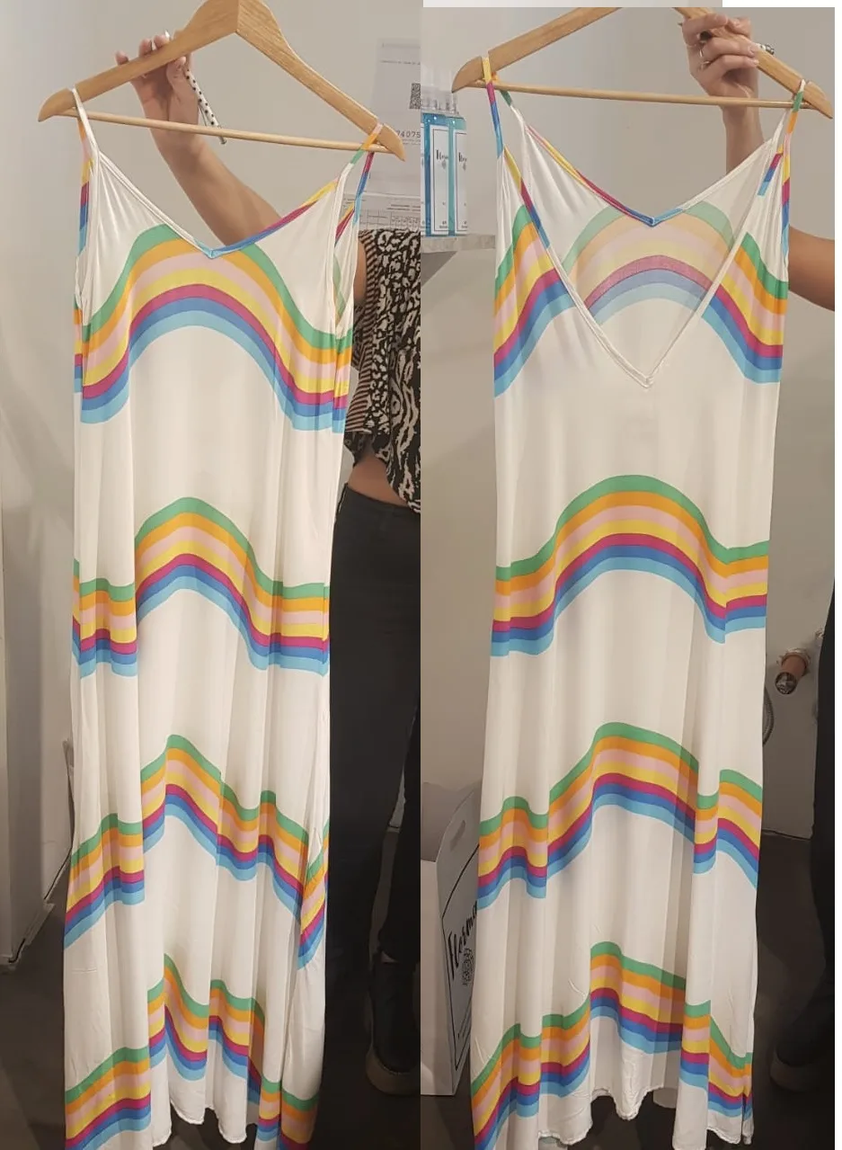 Dress 21: digital sewing pattern for women — long strappy dress with striped print — Moldey