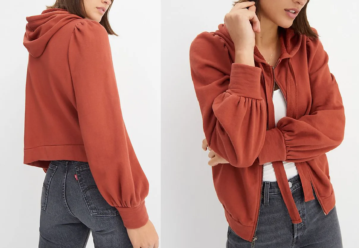 Rebecca Sweatshirt: digital sewing pattern for women — cropped hoodie with puffed sleeves — Moldey