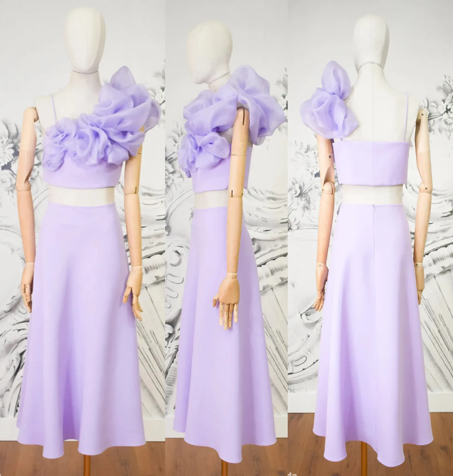 Dress 300: digital sewing pattern for women — one-shoulder dress with fabric flower — Moldey
