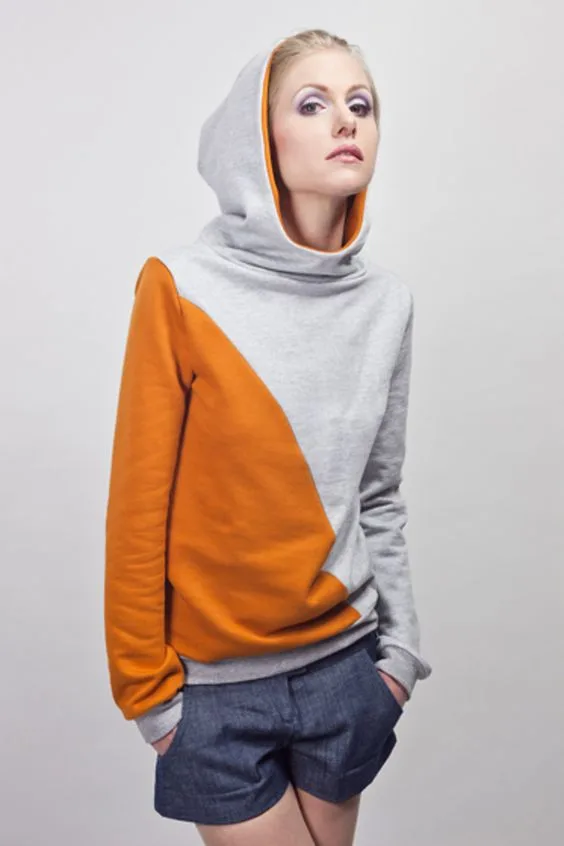 BZ0021: digital sewing pattern for women — color block hoodie with folded high-neck hood — Moldey
