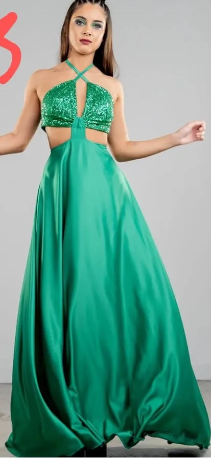 Dress 289: digital sewing pattern for women — long halter dress with sequined bodice — Moldey