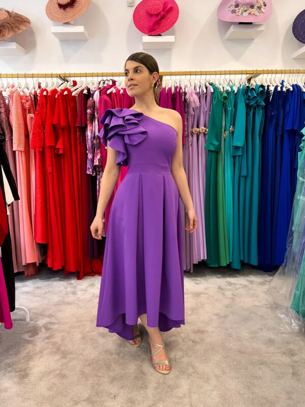 Dress 299: digital sewing pattern for women — one-shoulder dress with tiered ruffle — Moldey