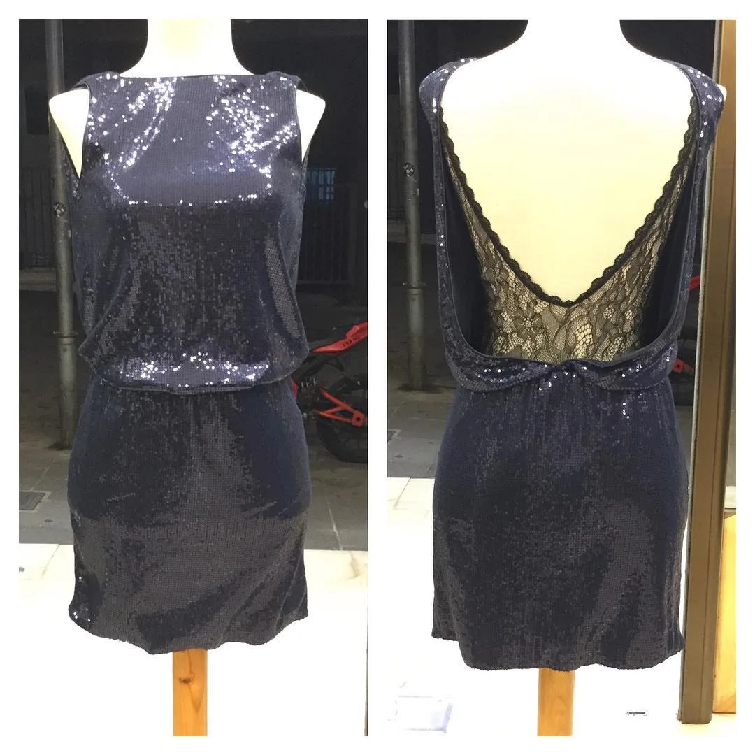 Dress 323: digital sewing pattern for women — shiny dress with sheer lace back panel — Moldey