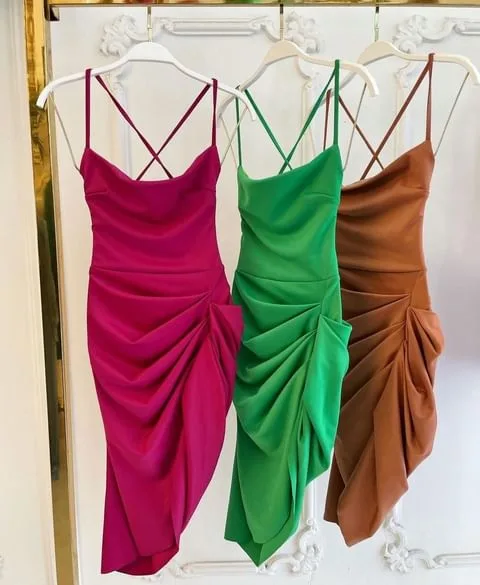 Dress 330: digital sewing pattern for women — draped midi dress with thin crossed straps — Moldey